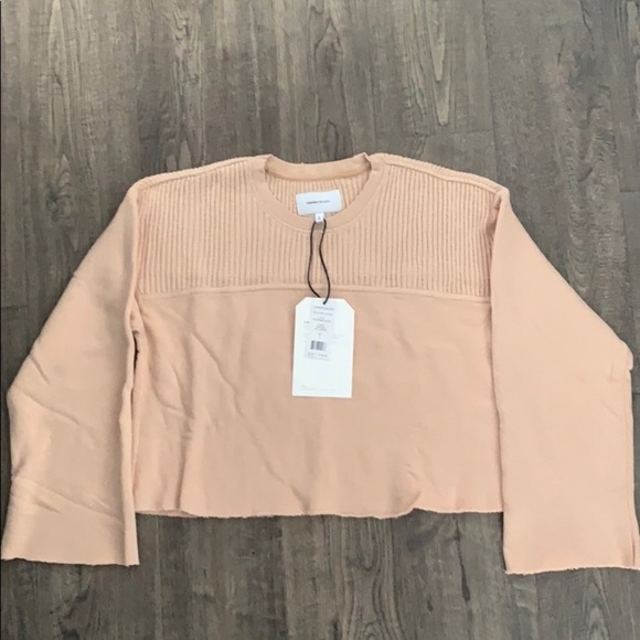 Current/Elliott Crop Ribbed Raw Edge Pullover Sweatshirt in Blush Size Small - Picture 2 of 6